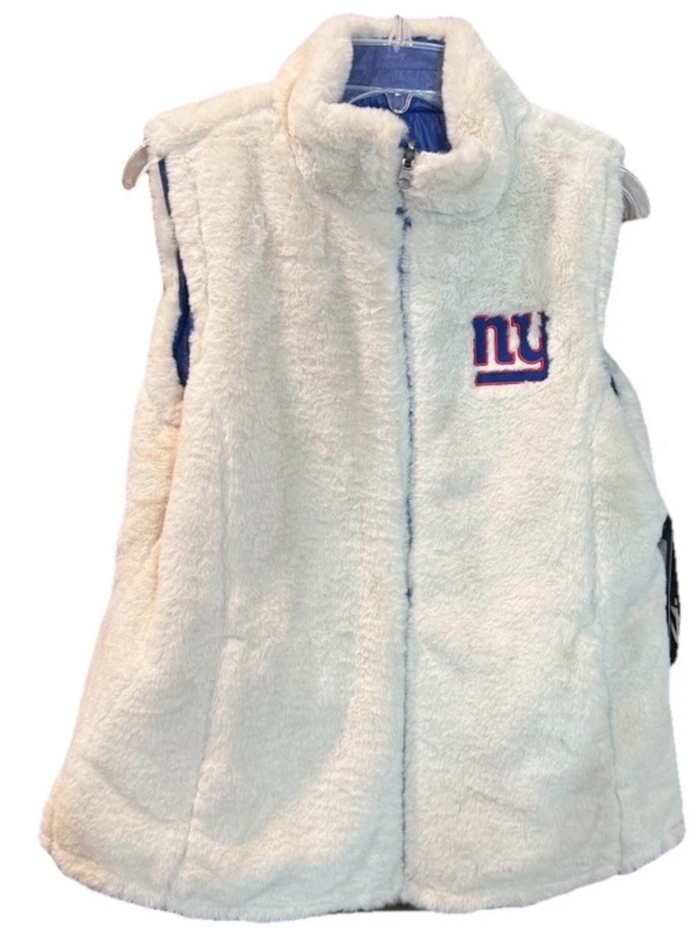 New York Giants Puffer Vest Reversible Women's Sz Medium Blue Sherpa GIII $97